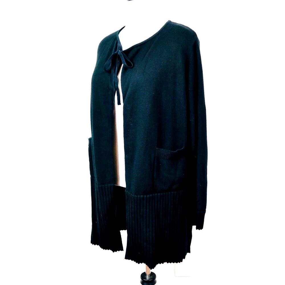 Cabi Size M ATC Offhand Cardigan Sweater Long Tie Neck 5827 Knit Black